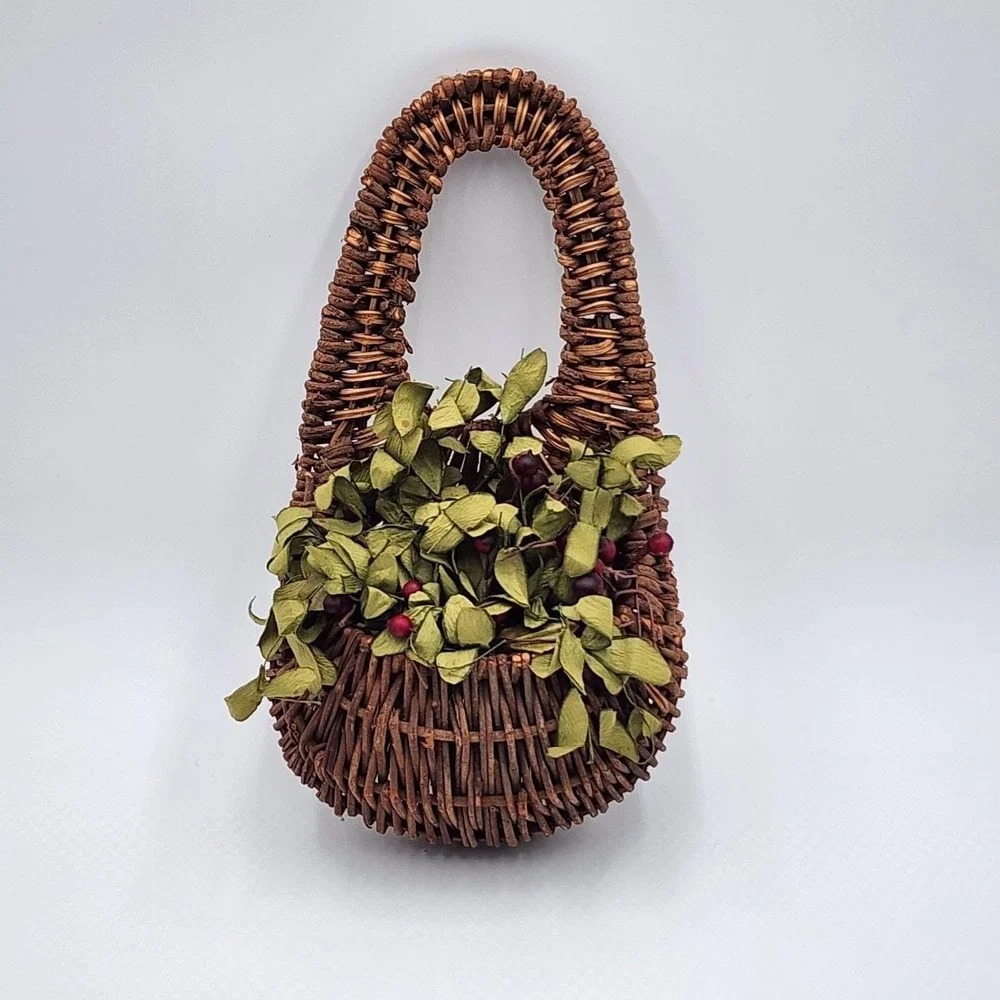 Vintage Wicker Wall Pocket Basket Rustic Hanging Planter Floral Decor 12 Inch